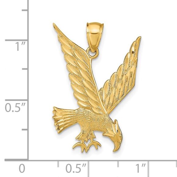 14k Yellow Gold Diamond Cut Eagle Pendant - Picture 4 of 5